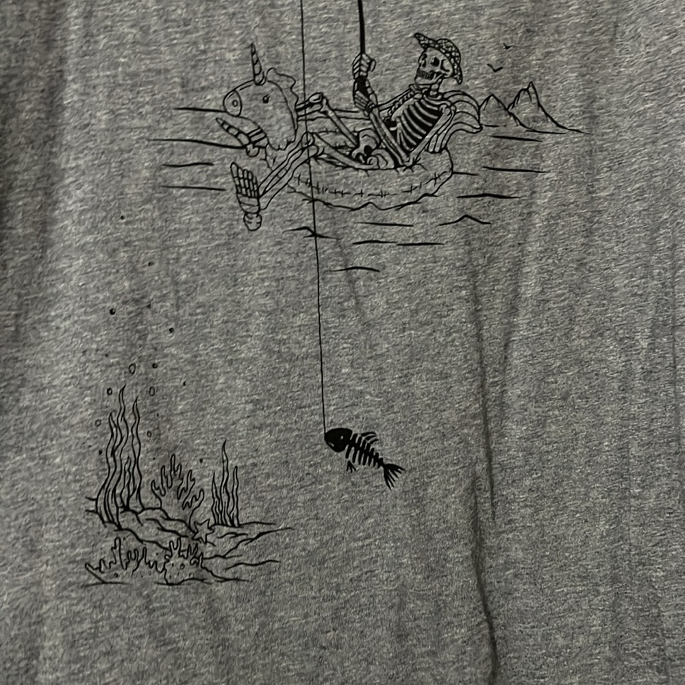 torrid Gray Short Sleeve Graphic Tee with Fishing Skeleton Print - Picture 2 of 3
